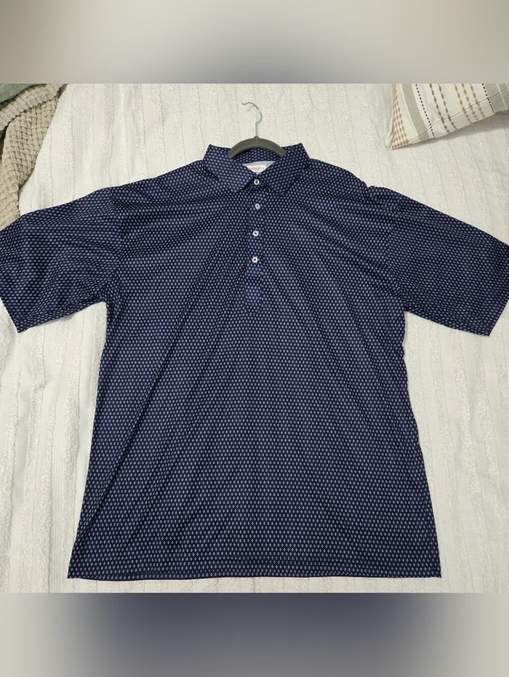 Collars & Co. - Navy Diamond Pattern Short Sleeve Polo